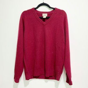 LL Bean V-Neck Pullover Sweater Burgundy 100% Lambs Wool